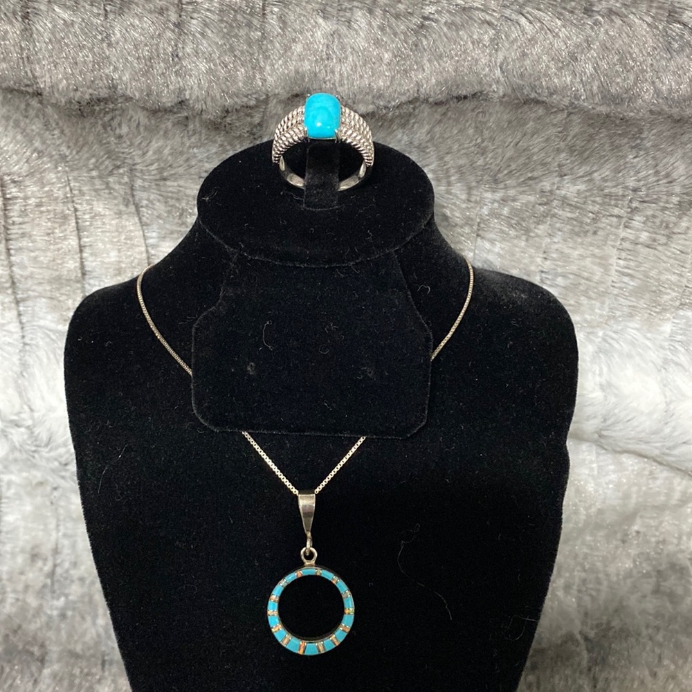 Sterling Silver Native American Ring And Necklace… - image 1